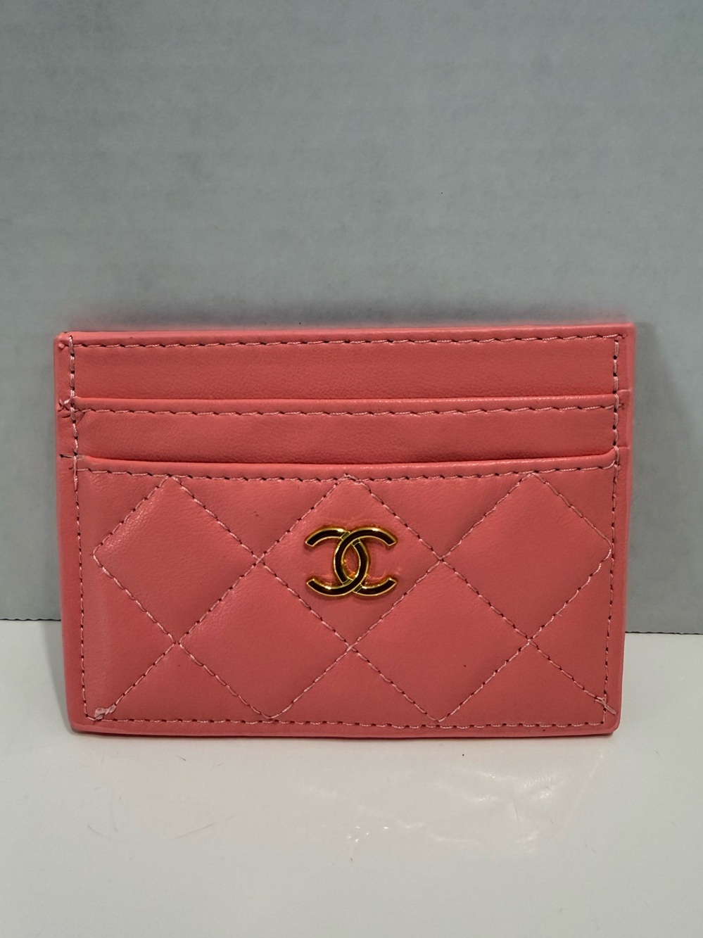 CHANEL Quilted Card Case with Gold Logo
